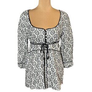 Anthropologie Odille Printed Top Sz.8 White Black Edwardian Victorian Cottage